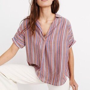 EUC Madewell Courier Button-Back Shirt in Rainbow Stripe